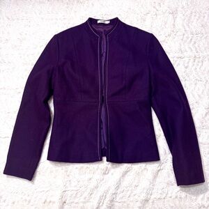 Wanko Purple Collarless Blazer Jacket Size 36 Wool Blend Tailored Peplum